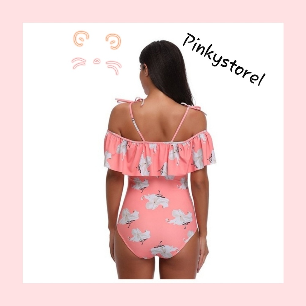 💮Floral Ruffle Peach Swimsuit 💮 - Picture 6 of 8